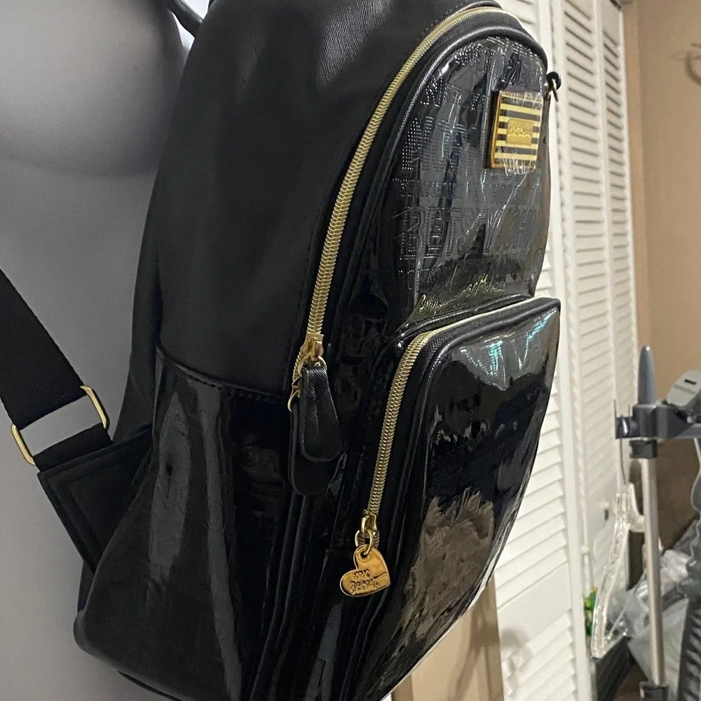 Betsey Paten leather Black Backpack with Gold Details